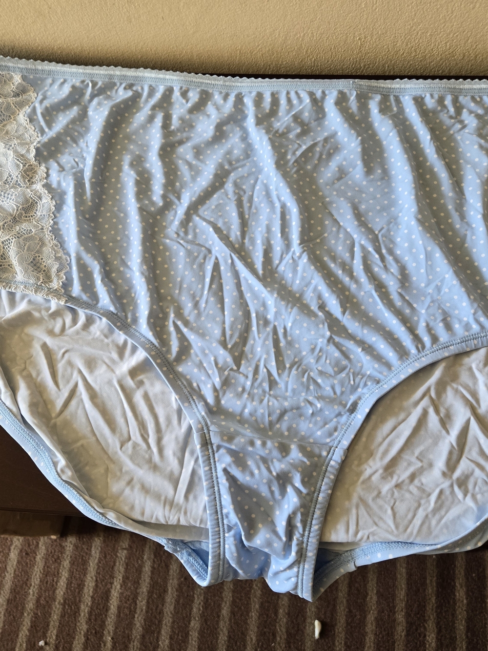 Light Blue Polka Dot Lace Trim Women's Briefs Panty Vogilo Size 5X